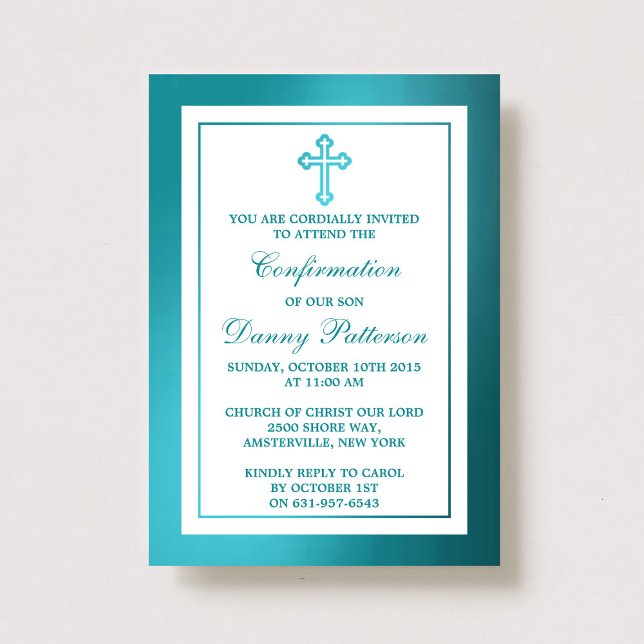 Invitación Cruz Verde azulada Metálica Santa Comunión O Confi (Subido por el creador)