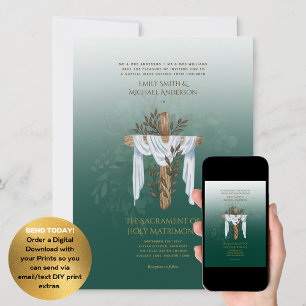 Invitación Cruz Verde Boda de Masa Nupcial Católica
