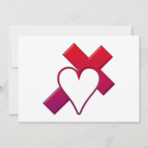 Invitación Cruz y corazón #1 ( 3-D Rojo / púrpura )