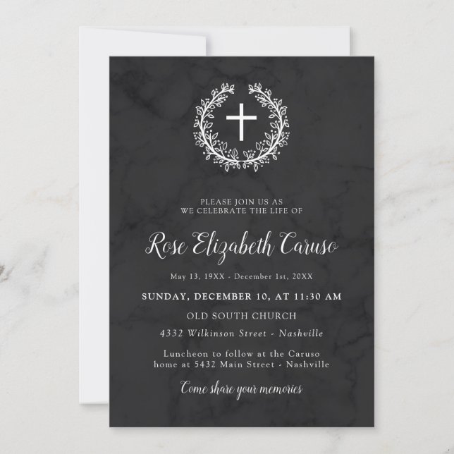 Invitación Cruz y guirnalda - celebración de la vida (Anverso)