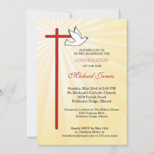 Invitación Cruz y Paloma Rayos Dorados Confirmación Hijo