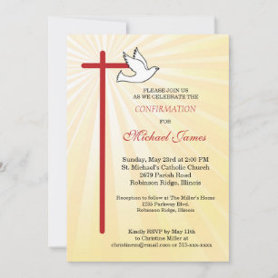Invitación Cruz y Paloma Rayos Dorados Confirmación Masculina