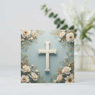 Invitación Cruz y Rosas Blancas Cristianas