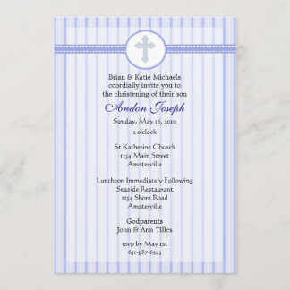Invitación cruzada azul a rayas.