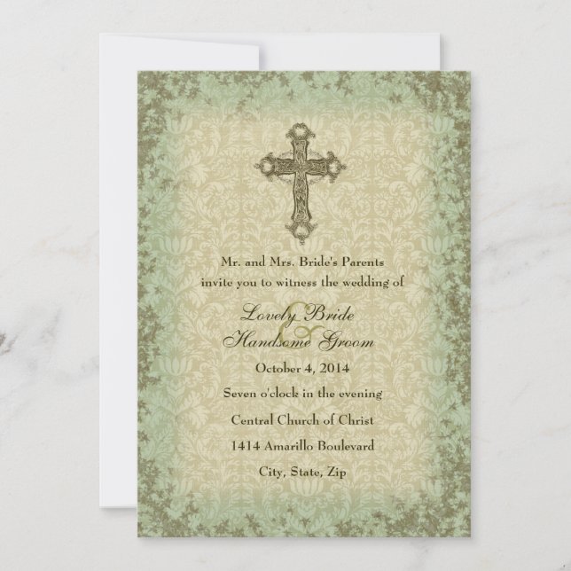Invitación cruzada cristiana de la boda del (Anverso)