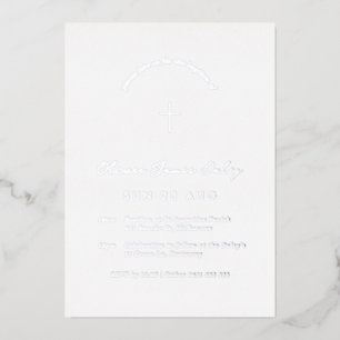 Invitación cruzada de bautismo mínimo blanco