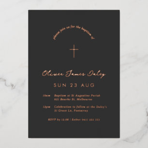 Invitación cruzada de bautismo mínimo negro