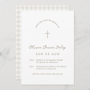Invitación cruzada de cristianismo de Gingham blan