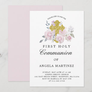 Invitación cruzada de oro floral rosa de primera c