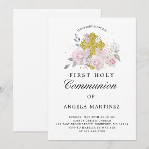 Invitación cruzada de oro floral rosa de primera c