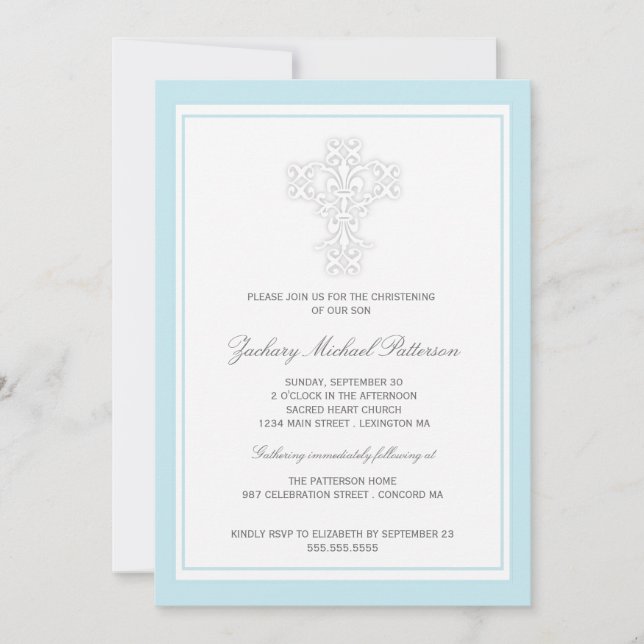 Invitación cruzada elegante del bautizo del bebé (Anverso)