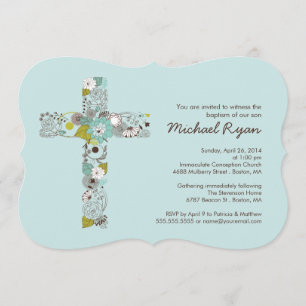 Invitación cruzada floral azul moderna del