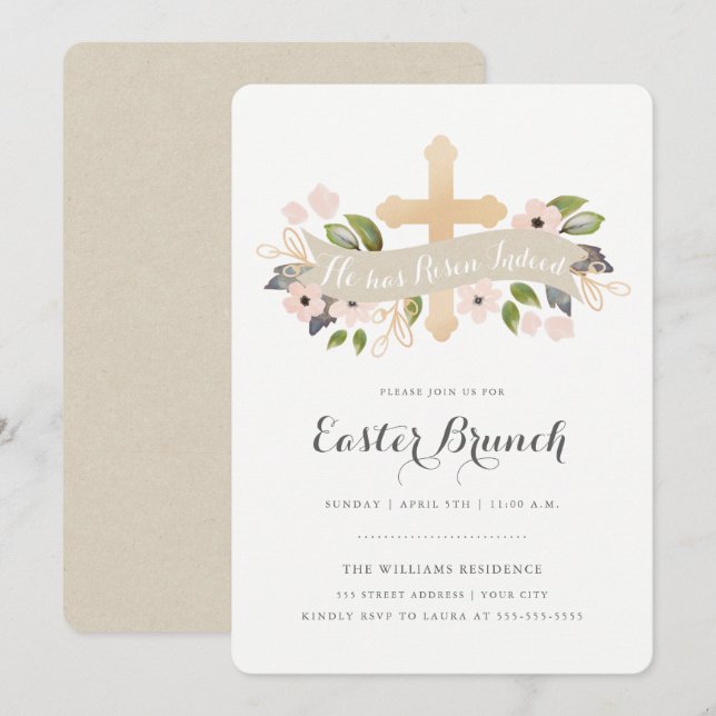 Invitación cruzada floral de Pascua (Anverso / Reverso)