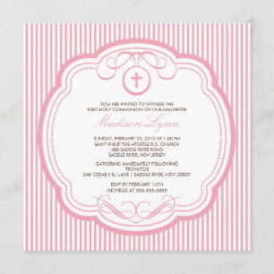 Invitación cruzada rosada dulce de la comunión del