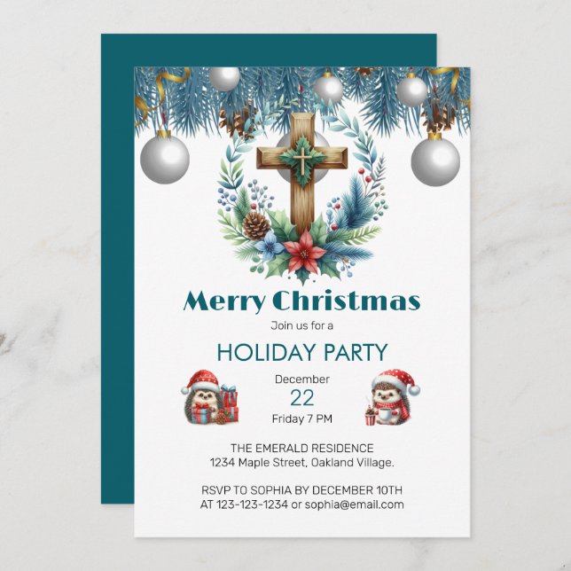 Invitación Cruzar con Navidades de los acentos azules de invi (Anverso / Reverso)