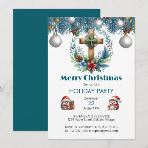 Invitación Cruzar con Navidades de los acentos azules de invi