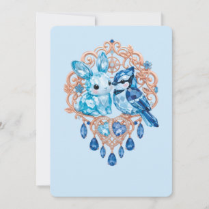 Invitación Crystal Blue Bunny and Blue Jay Heart