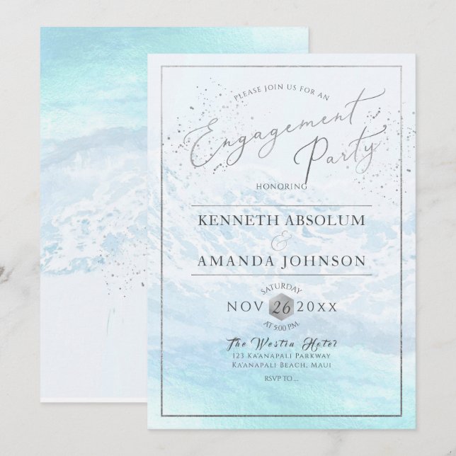 Invitación Crystal Blue Shoreline/Beach Engagement Party (Anverso / Reverso)