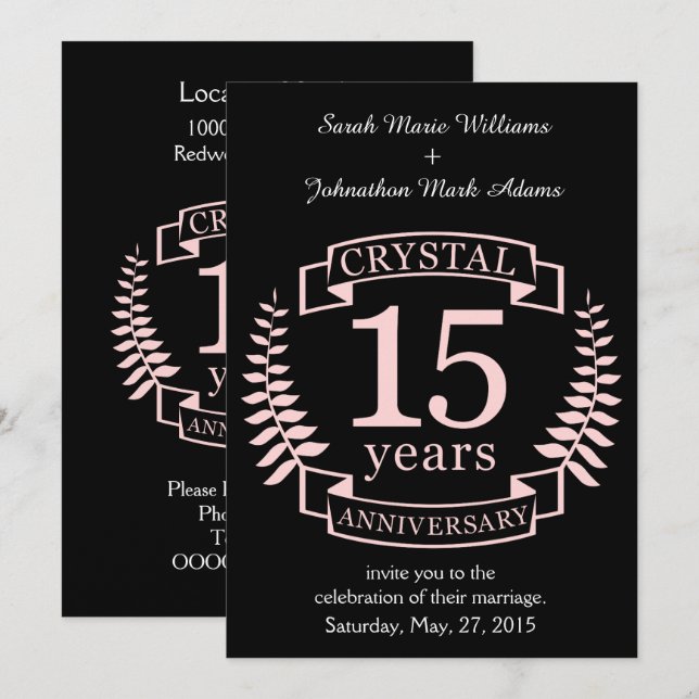 Invitación Crystal boda aniversario 15 años (Anverso / Reverso)