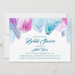 Invitación Crystal Bride ducha de novia con gemas rosas y azu
