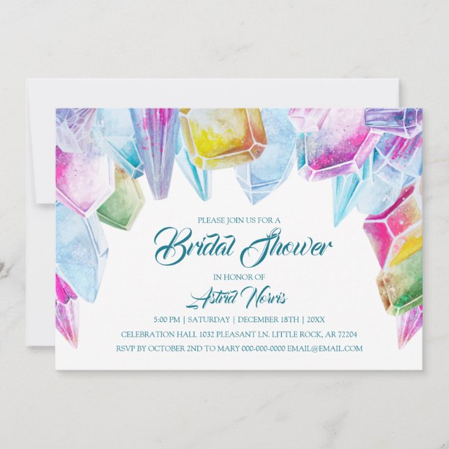 Invitación Crystal Brie Agua Arcoiris Gem Ducha de novia (Anverso)