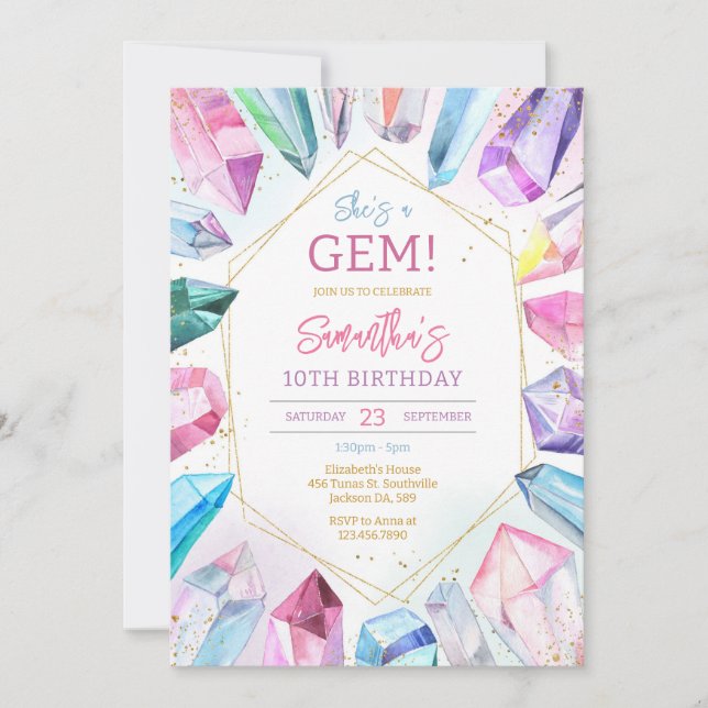 Invitación Crystal Gemstone Birthday Invitation (Anverso)