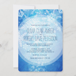 Invitación Crystal Icy Snowflakes en una boda de invierno azu