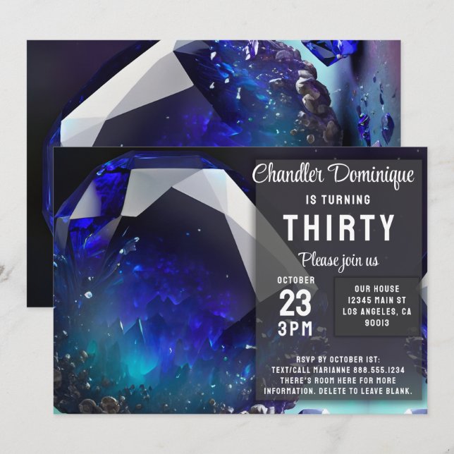 Invitación Crystal Jewel Sagittarius Topaz Diciembre Cumpleañ (Anverso / Reverso)