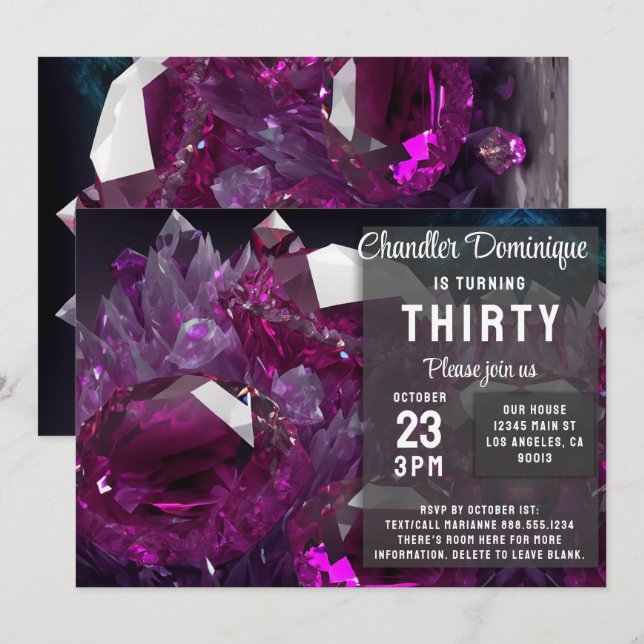 Invitación Crystal Jewel Tone Cancer Ruby Red July Cumpleaños (Anverso / Reverso)