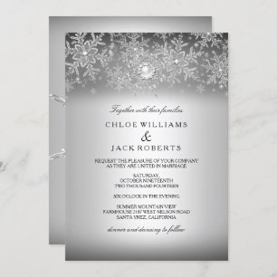 Invitación Crystal Pearl Snowflake Silver Boda de Invierno
