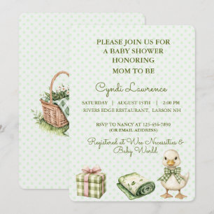 Invitación ¡Cuac! ¡Cuac! Dice el pato con lazo de gingham ver