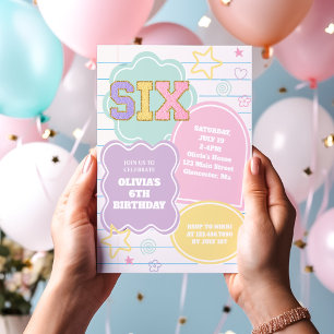 Invitación Cuaderno de cumpleaños con parche pastel de letras