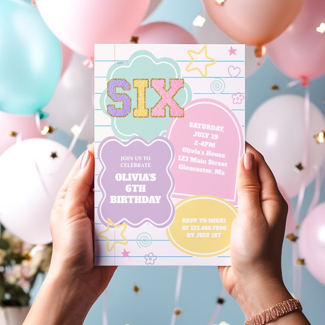 Invitación Cuaderno de cumpleaños con parche pastel de letras (Subido por el creador)