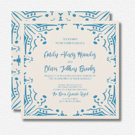 Invitación cuadrada Azulejo Blue Boda