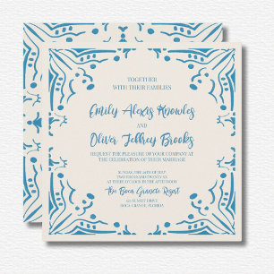 Invitación cuadrada Azulejo Blue Boda