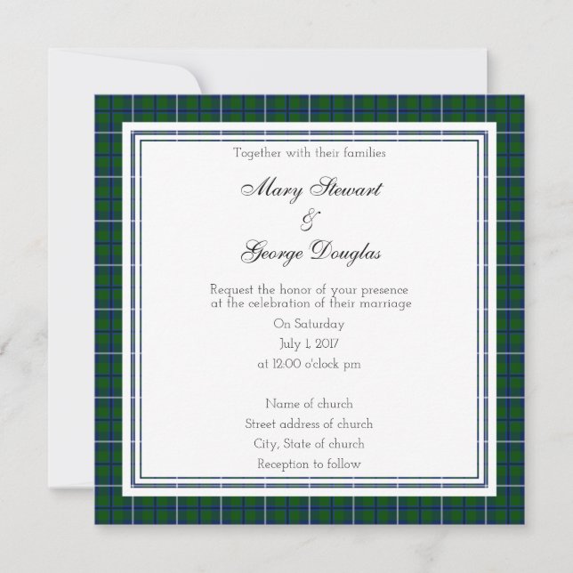 Invitación cuadrada Boda escocés Douglas (Anverso)