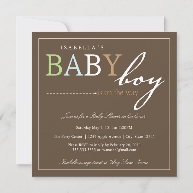 Invitación cuadrada de Baby Shower del BEBÉ (Anverso)