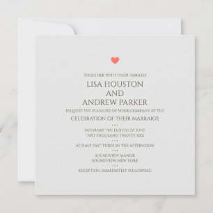 Invitación cuadrada de Boda Coral Heart