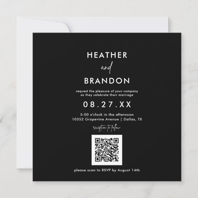 Invitación cuadrada de Boda de código QR negro (Anverso)