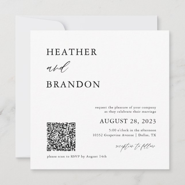 Invitación cuadrada de Boda rústico de código QR (Anverso)