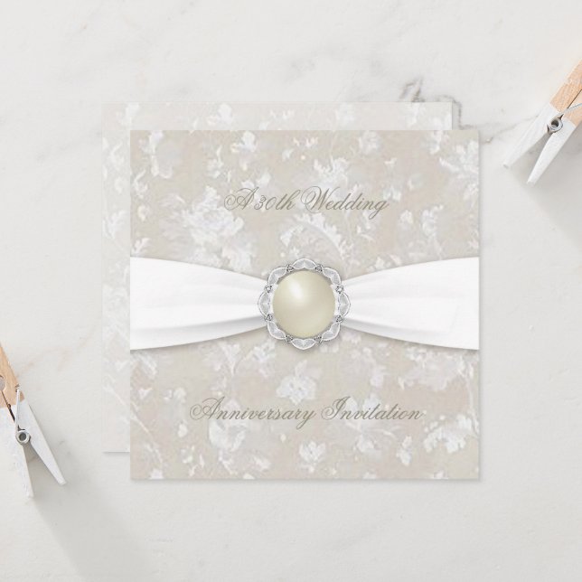 Invitación cuadrada de Bodas de Perla por 30 años  (Anverso/Reverso In Situ)