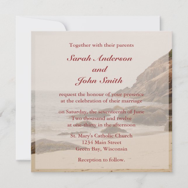 Invitación cuadrada de bodas de playa - Playa roco (Anverso)