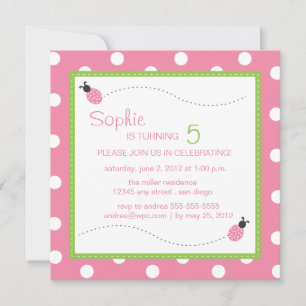Invitación cuadrada de cumpleaños de Ladybug
