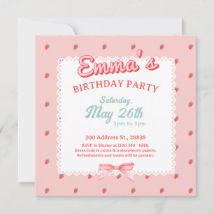 Invitación cuadrada de fresa linda