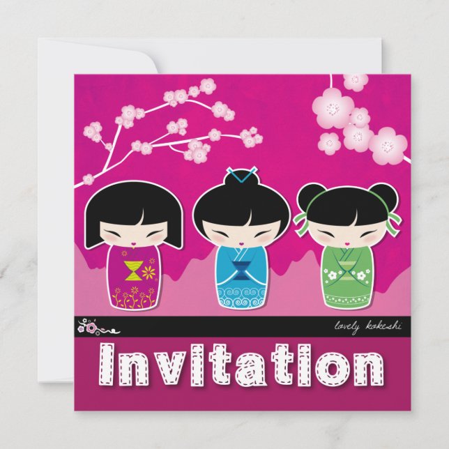 Invitación cuadrada de Kokeshi (Anverso)
