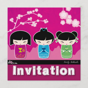 Invitación cuadrada de Kokeshi