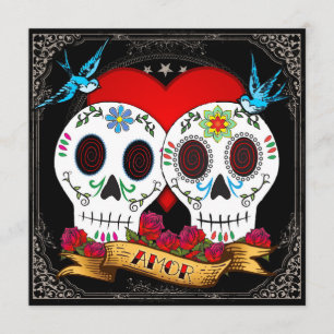 Invitación cuadrada de los cráneos del amor
