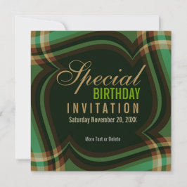 Invitación Cuadrada de Tartán de Oro Verde