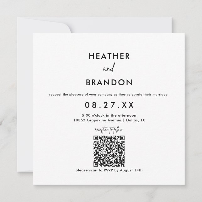 Invitación cuadrada del Boda de código QR minimali (Anverso)