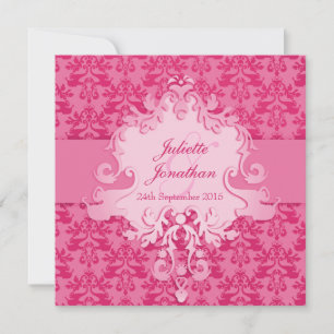 Invitación cuadrada del boda rosa del damasco blan
